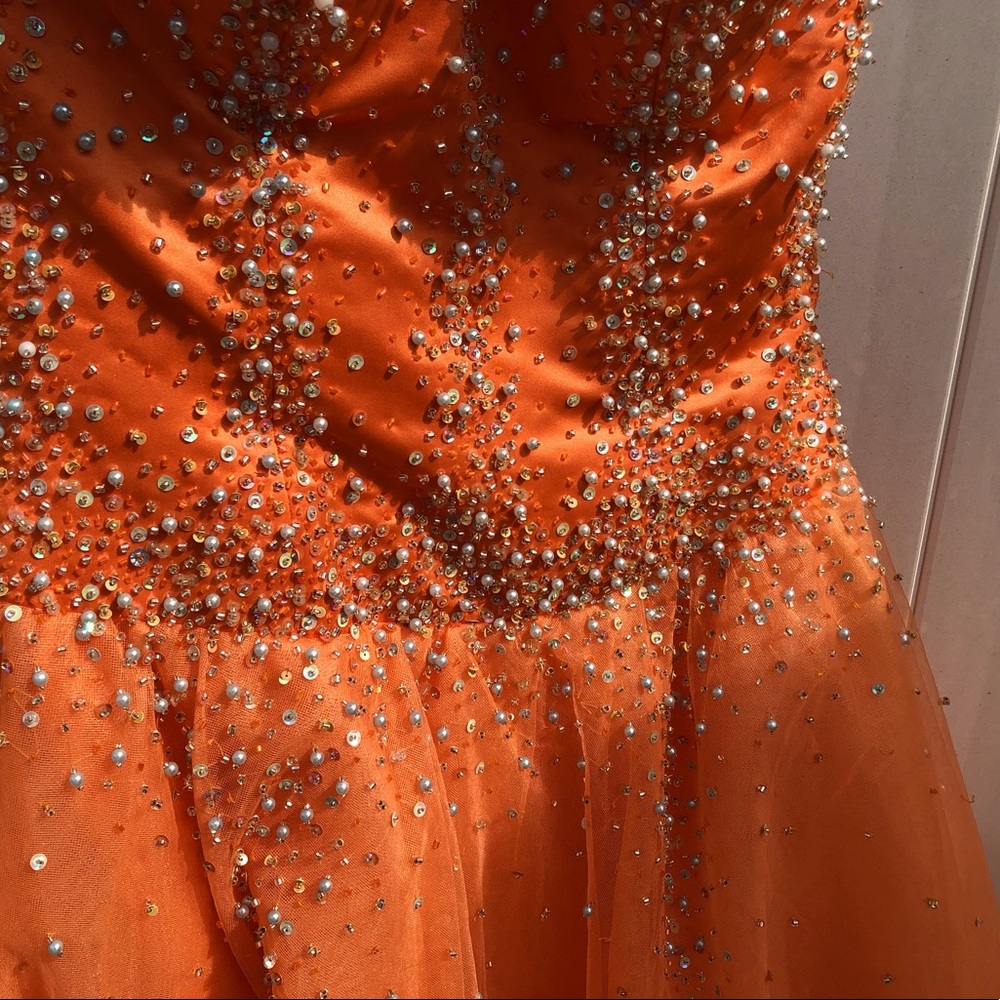 vintage bright orange beaded strapless ballgown dress 🧡✨
